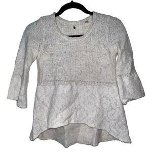 Anthropologie Knitted & Knotted Ivory Lace Sweater Size XS Wool Blend